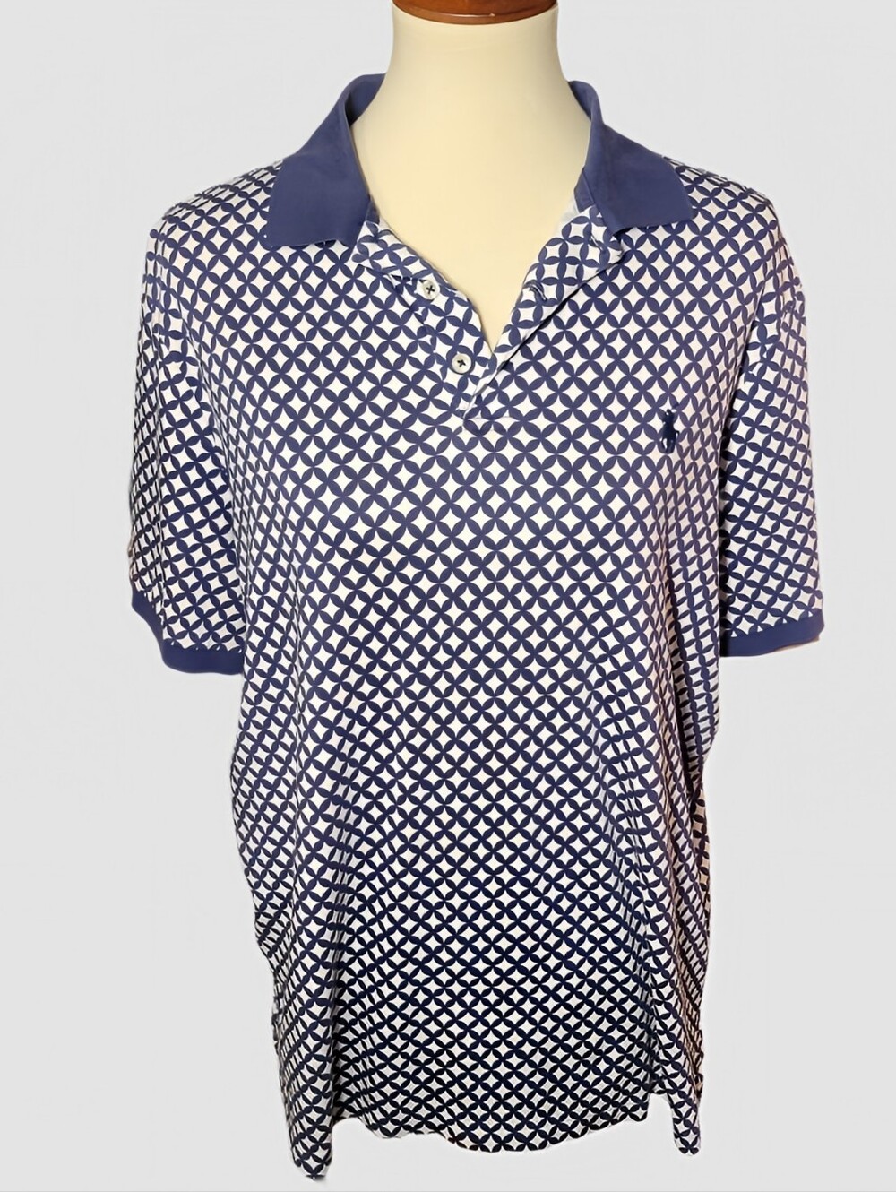 Polo Ralph Lauren Men's Blue White Geometric Polo Shirt Short Sleeve Size L